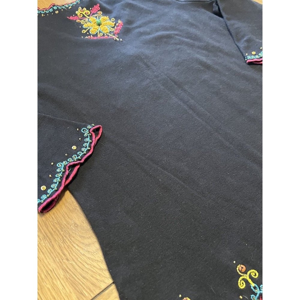 Berek Womens Size Large Flowered Shirt Long Sleeve Beaded - Picture 8 of 14